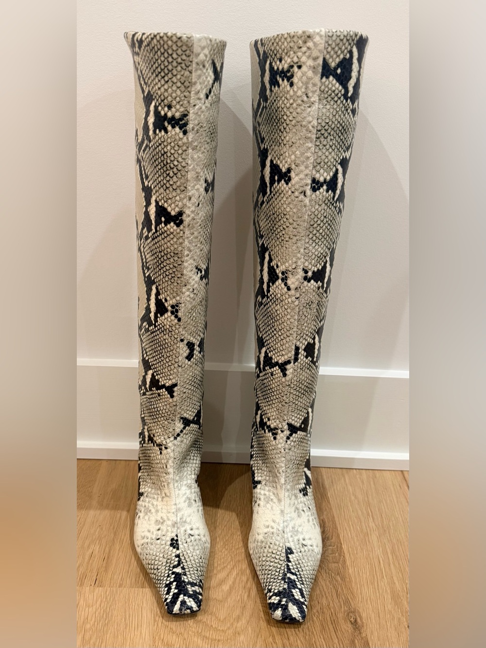 Khaite Davis Snake-Print Leather Knee Boots